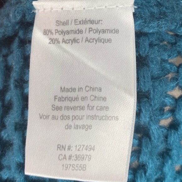 Heartloom Women’s Large Open Knit Sweater Teal Multi Color Block Sleeves Boho - Picture 5 of 9